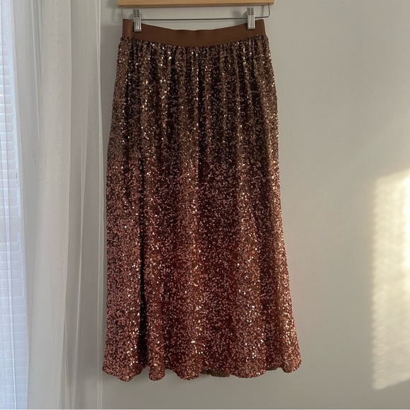 LC Lauren Conrad Brown and Orange Sequin Midi Skirt - Picture 1 of 5